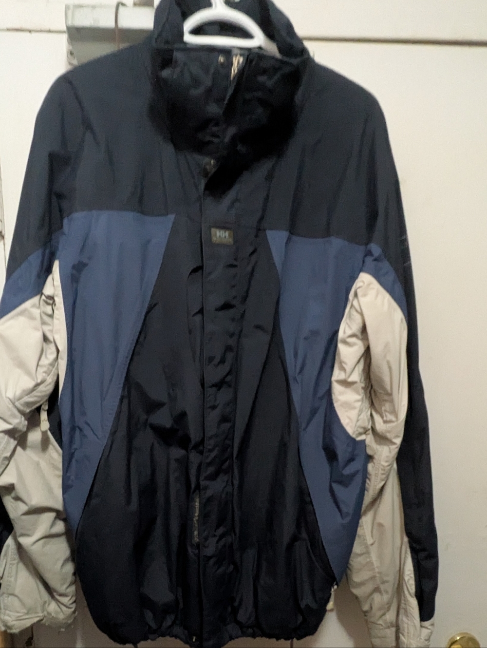 Helly Hansen Navy, Blue & Cream Colorblock Raincoat with Hood